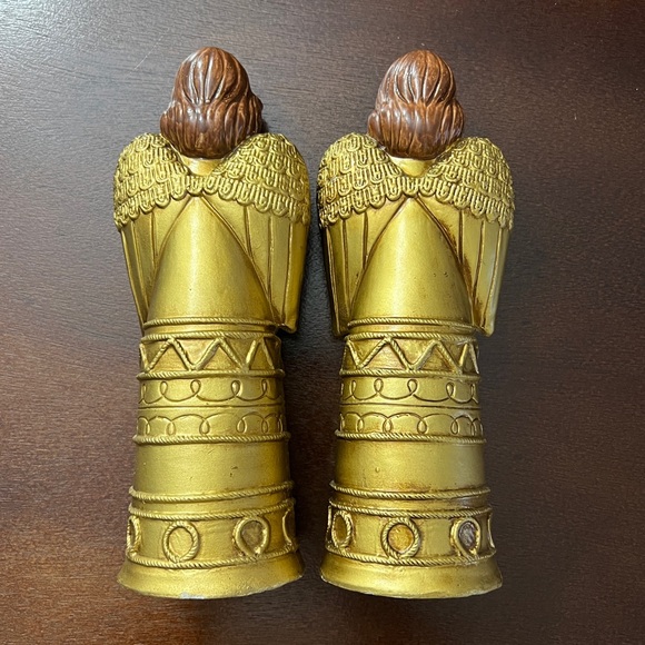 Vintage Set of 2 MCM Paper Mache Gold Angel Figurines Horn Christmas Decor Japan - Picture 8 of 13